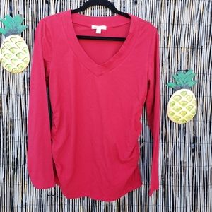 🌺 Red long sleeve V-neck maternity cotton